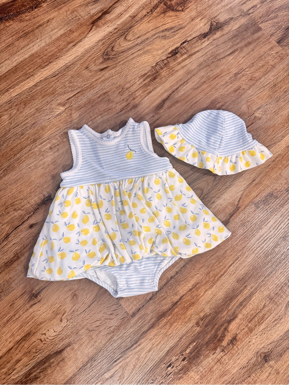 Little Me | Lemon Print Dress & Sun Hat Set